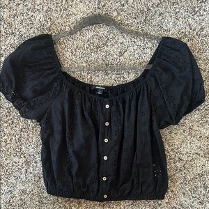 Black Eyelet Puff Sleeve Top